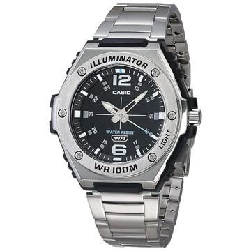 Ρολόι Casio Illuminator WS-1400H-1AVEF με ασημί μεταλλικό μπρασελέ και μαύρο καντράν με αναλογική ένδειξη, αδιάβροχο στα 10ATM-100M.